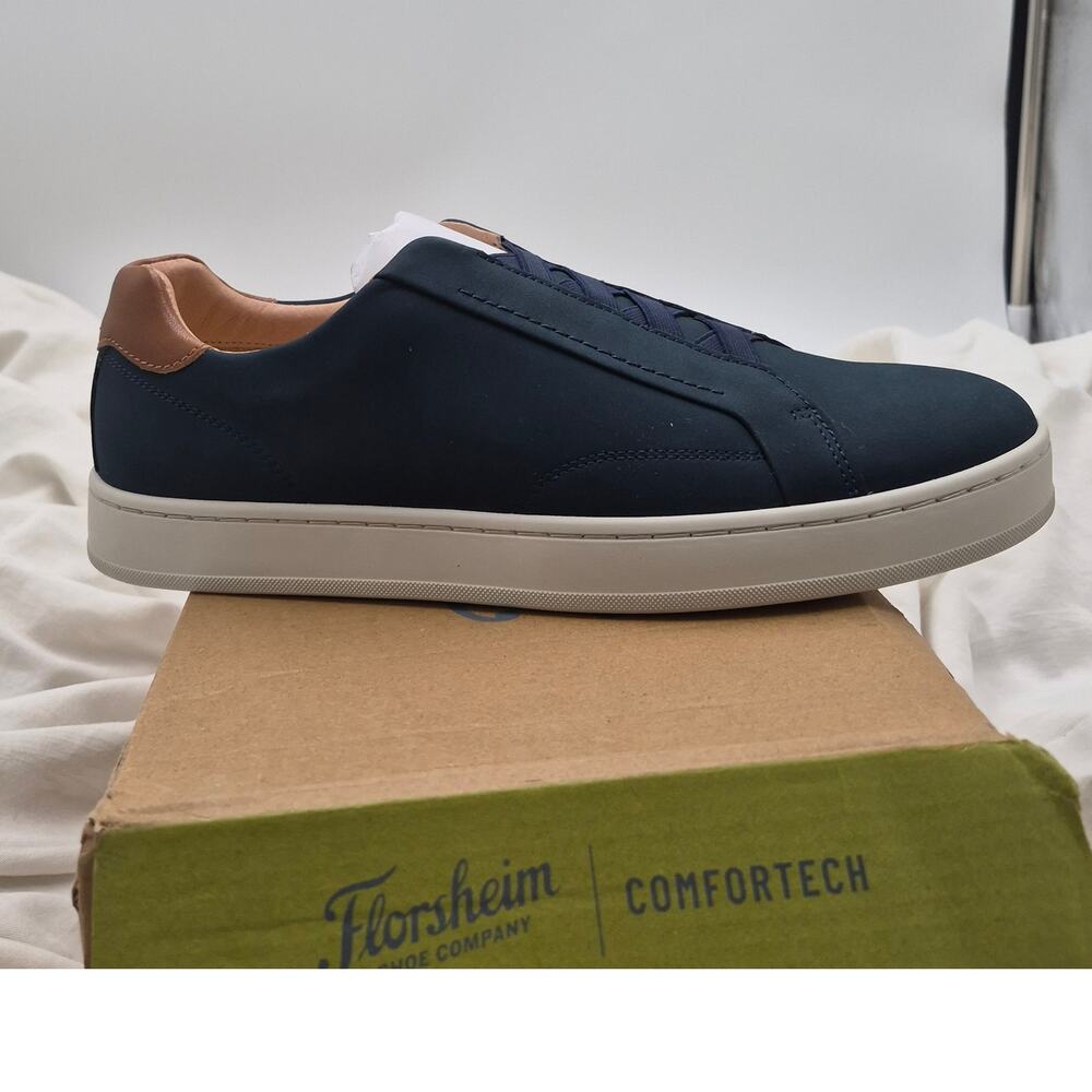NEW Florsheim Monopoli Elastic Lace-to-Toe Sneaker Navy Nubuck Mens size 9.5